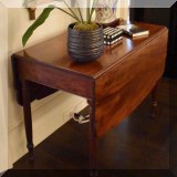 F08. Antique mahogany Sheraton drop leaf table with drawer c.1860. 29.5”h x 39”w x 22.5”d 